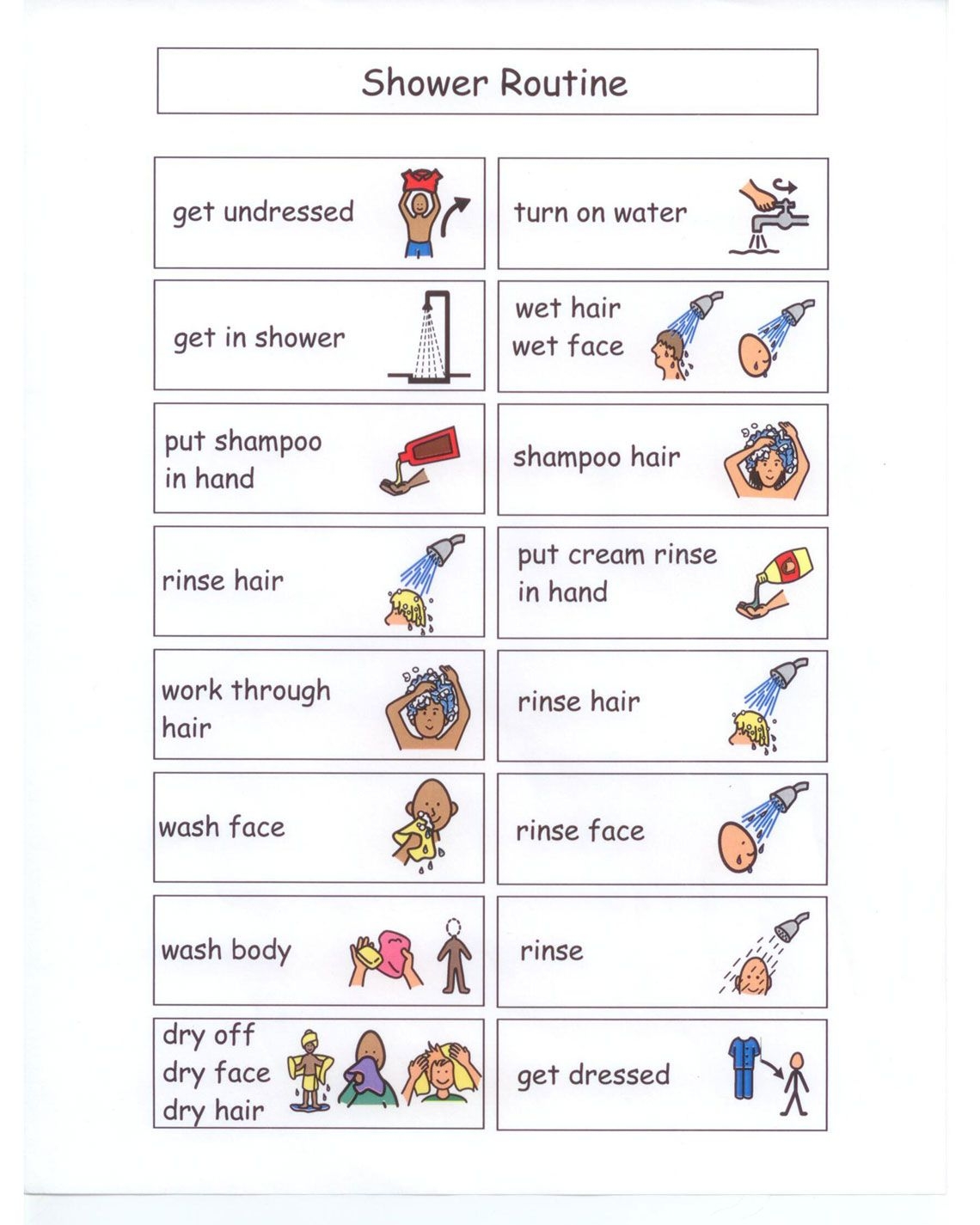 Shower Routine Kids Schedule Autism Visuals