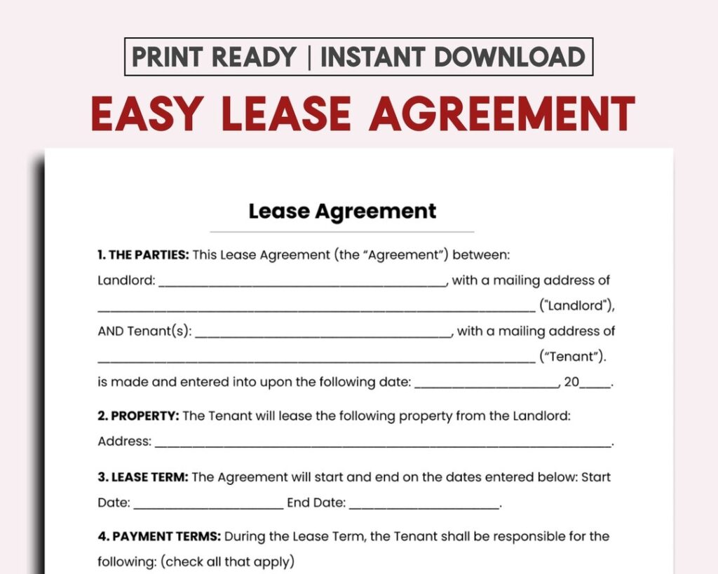 Simple One Page Lease Agreement Etsy de