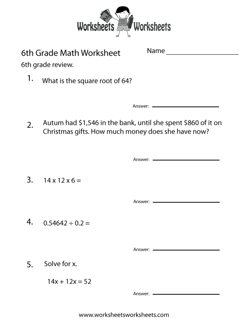 Sixth Grade Math Practice Worksheet 6th Grade Worksheets Sixth Grade Math Math Worksheet