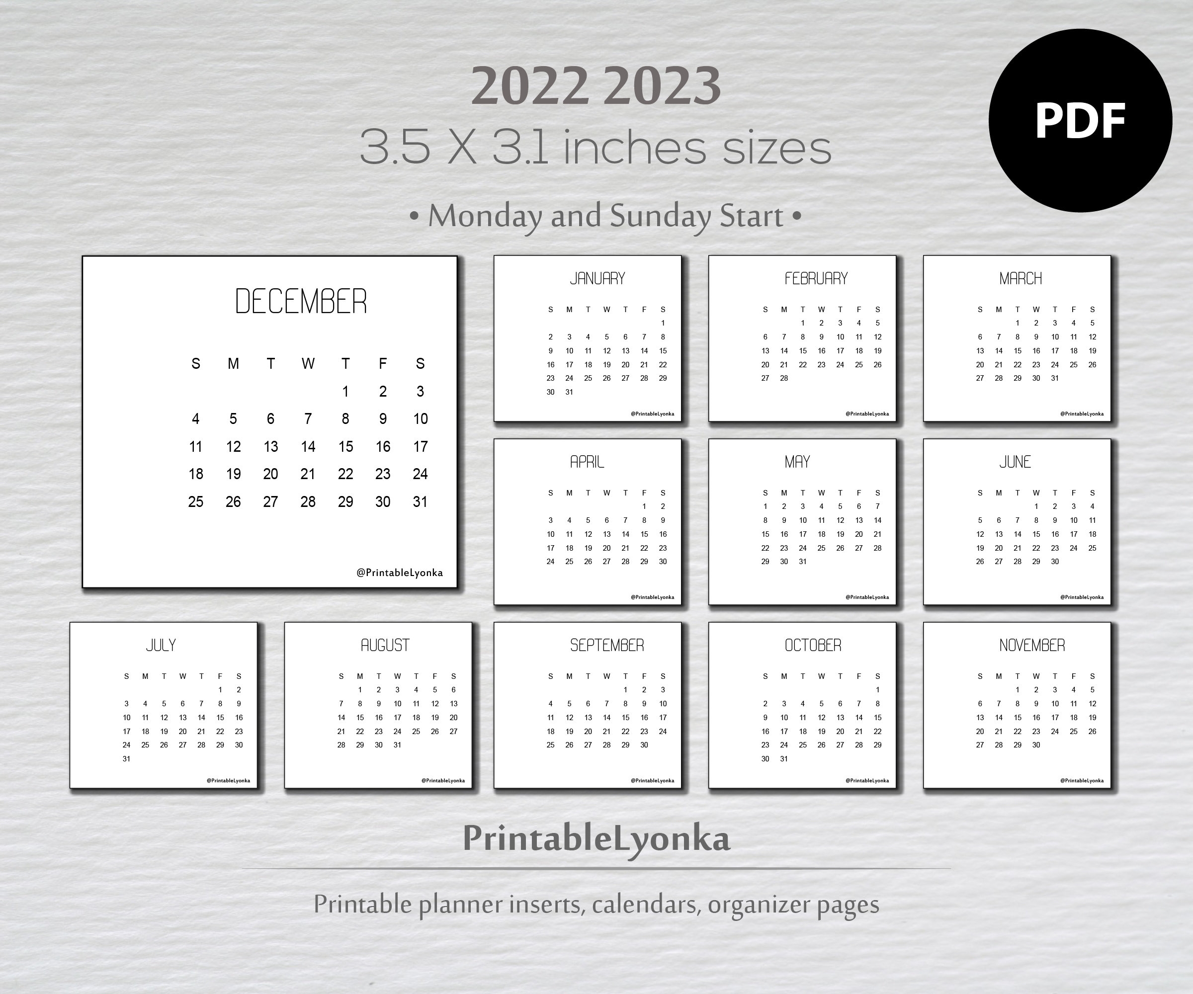 2023 Mini Calendar Printable