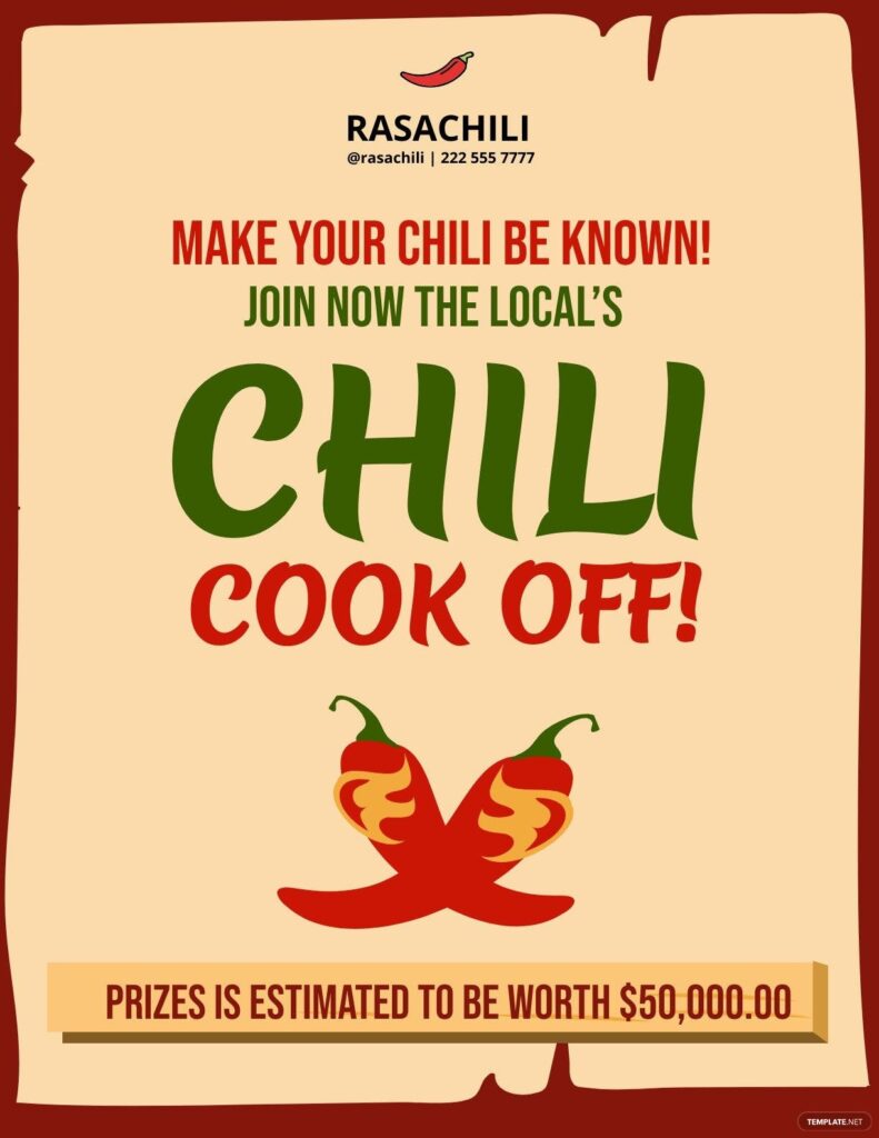Special Chili Cook Off Flyer Google Docs Illustrator Word Apple Pages PSD Publisher Template