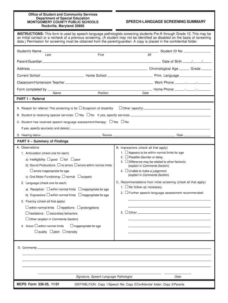 Speech Language Screening Form Fill Out Sign Online DocHub