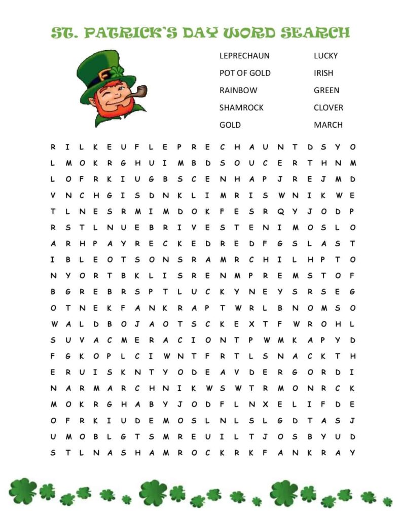 St Patrick s Day Word Search free Printable Cook Craft Love 