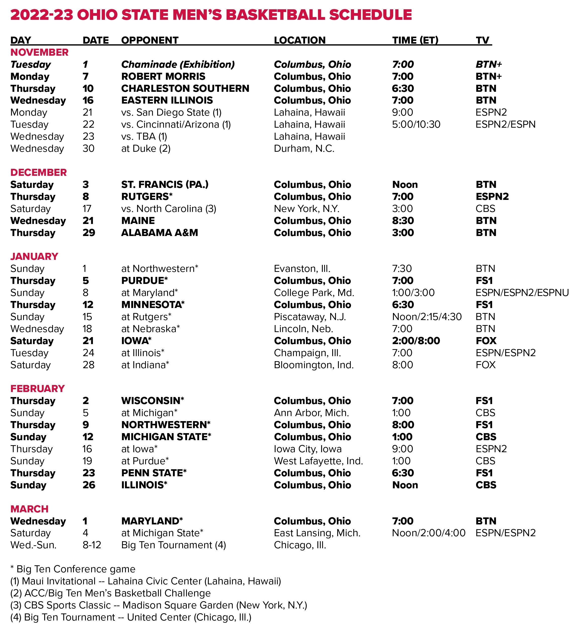 Printable Ohio State Basketball Schedule Free Printable Templates