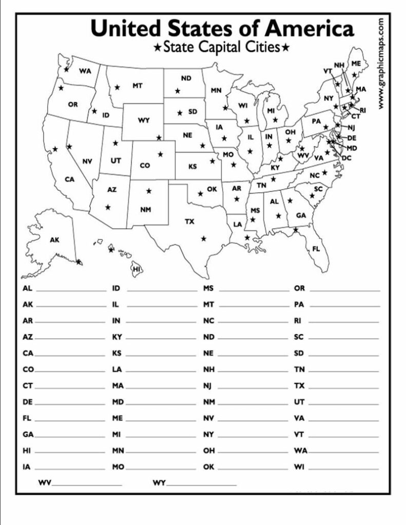 States And Capitals Worksheets For 5th Grade Worksheets For All States And Capitals Map Worksheets State Capitals Quiz