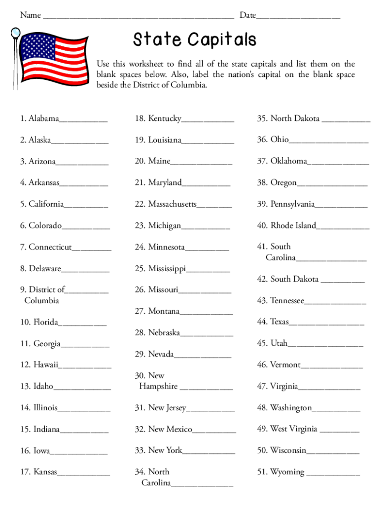 States And Capitals Worksheets States And Capitals Social Studies Worksheets State Capitals Worksheet