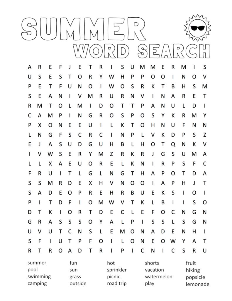 Summer Word Search Printable Paper Trail Design