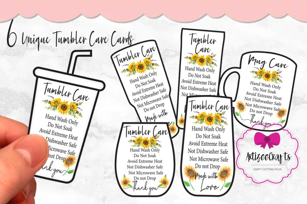 Sunflower Tumbler Care Card Printable Washing Instructions