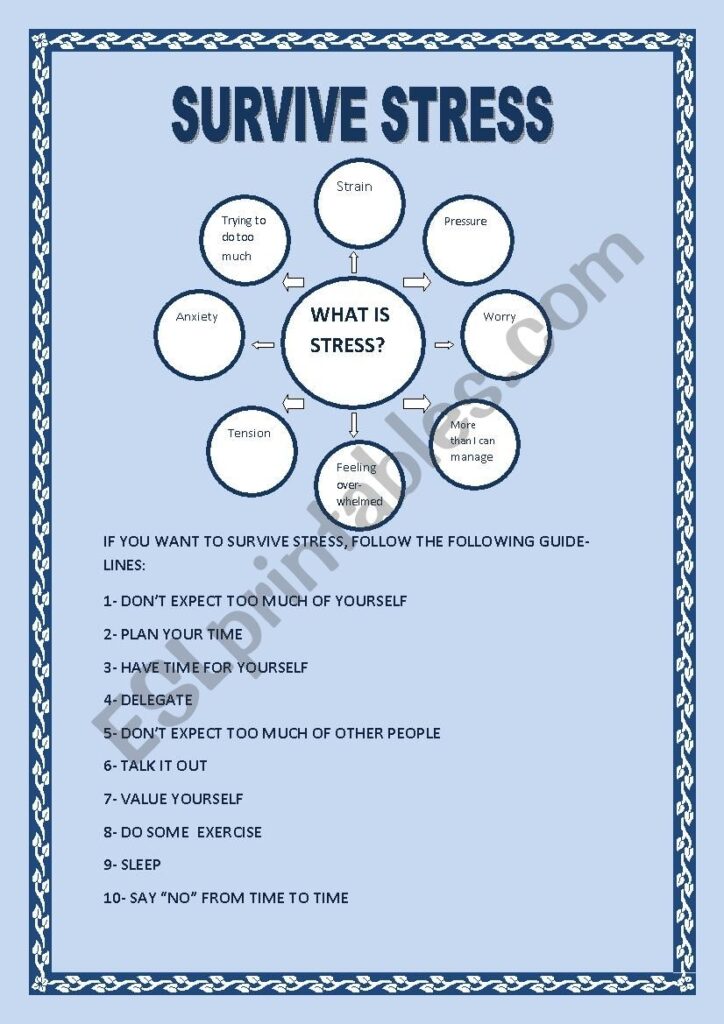 SURVIVE STRESS FOR TEACHERS AND STUDENTS 4 Pages YOLANDA ESL Worksheet By Yolandaprieto