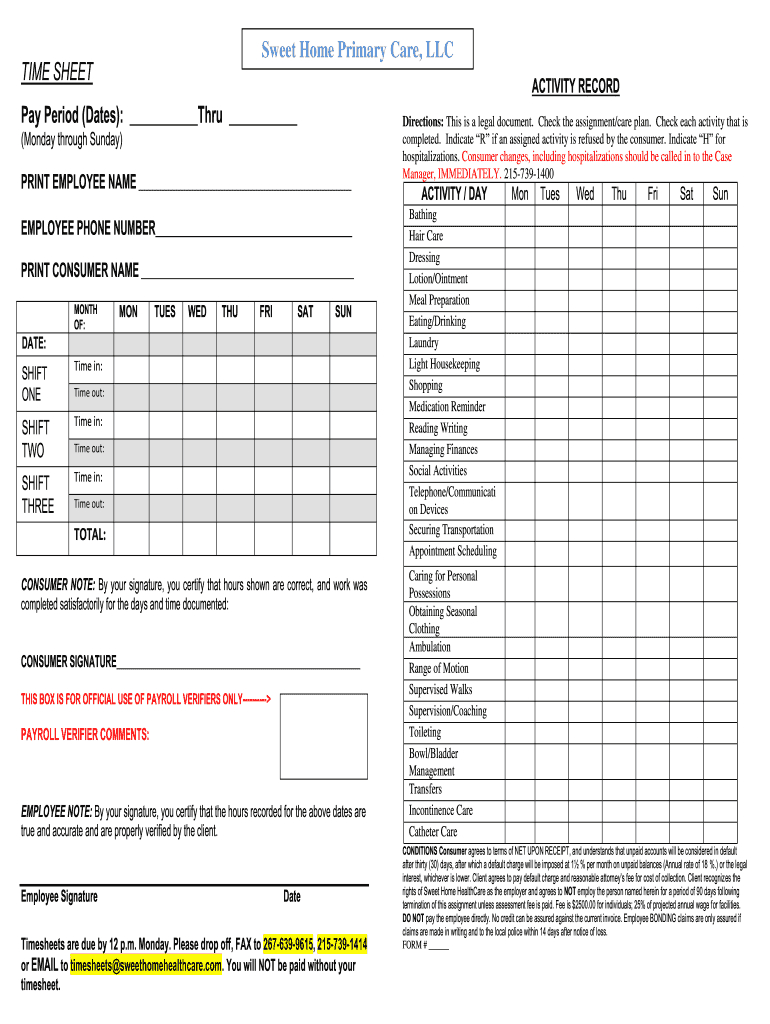 Sweet Home Healthcare Timesheet Fill Out Sign Online DocHub