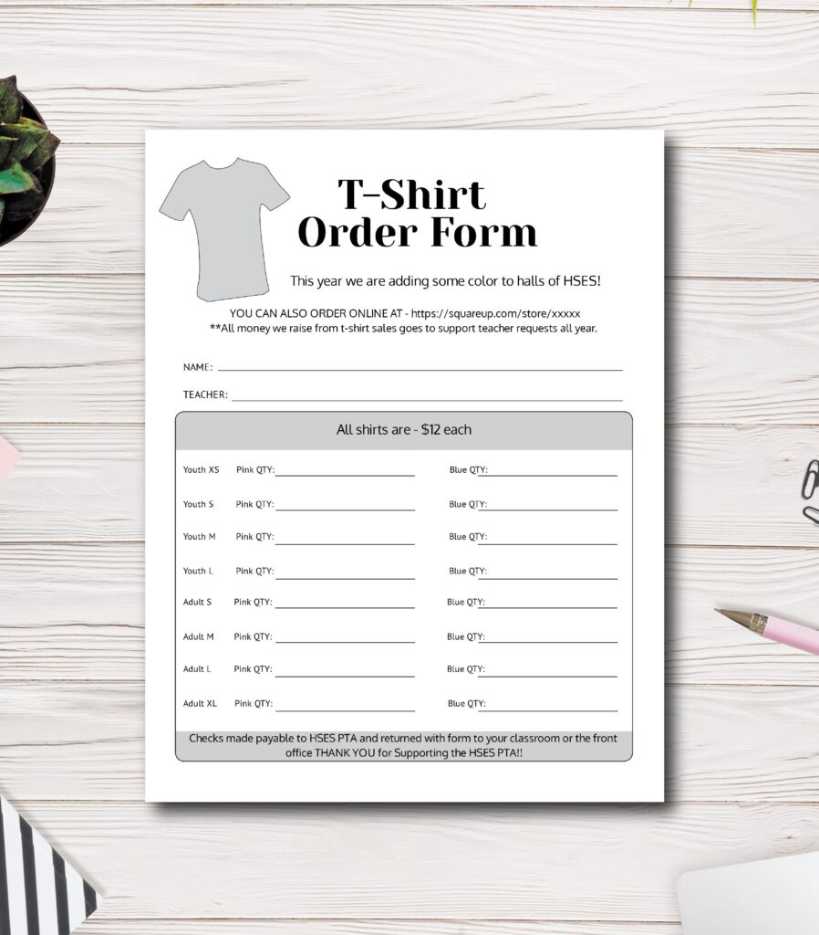 T shirt Order Form Template PTA PTSA PTO Church Fundraiser Etsy Australia