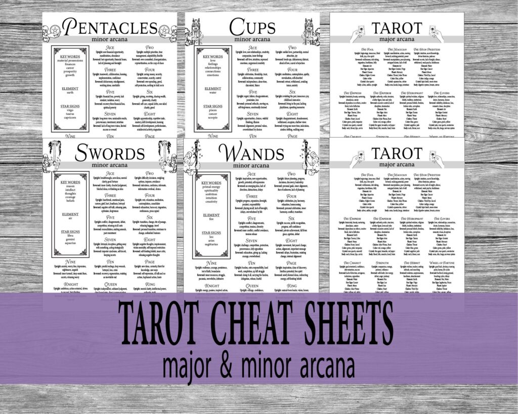 Tarot Cheat Sheets Printable Tarot Major Minor Arcana Etsy Tarot Learning Tarot Cards For Beginners Tarot