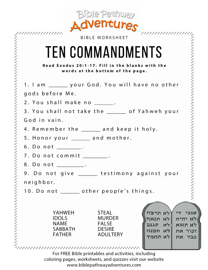 Ten Commandments Worksheet Bible Pathway Adventures