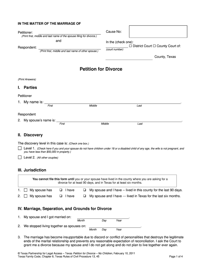 Texas Divorce Forms Without Child Fill Out Sign Online DocHub