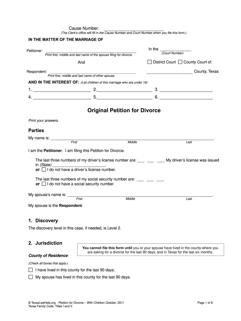 Texas Divorce Papers Pdf Fill Online Printable Fillable Blank PdfFiller