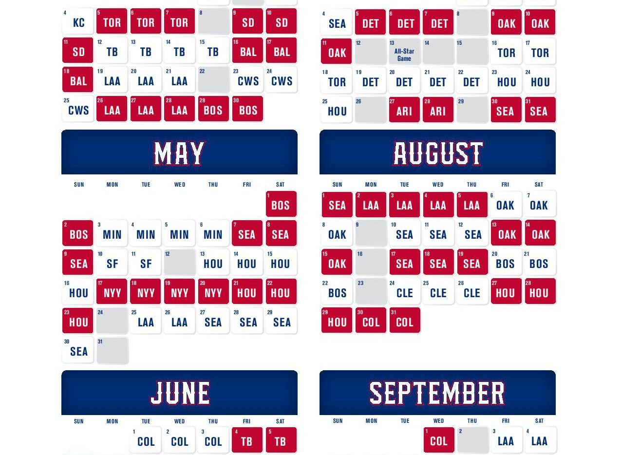 Texas Rangers Printable Schedule