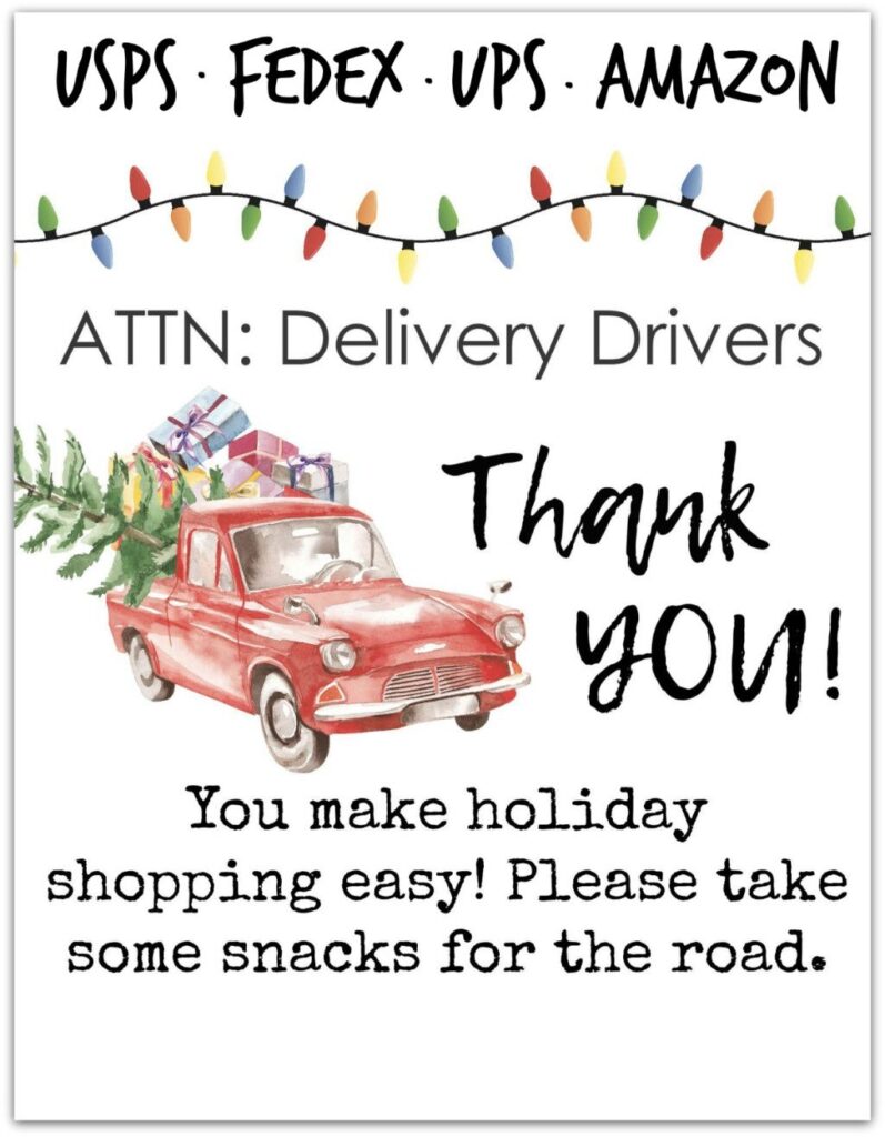 Thank Delivery Drivers For The Holidays With Our Free Printable Hip2Save Printable Signs Mailman Gifts Christmas Neighbor