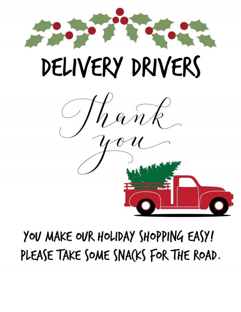 THANK YOU DELIVERY DRIVERS Sign Free Printable 