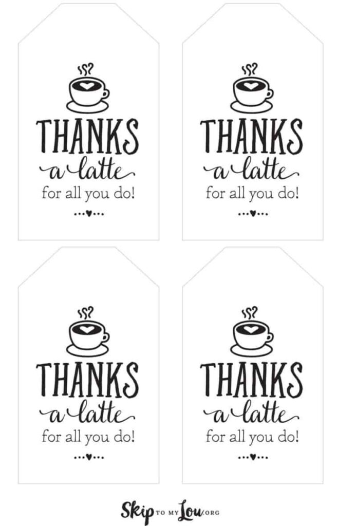 Thanks A Latte FREE Printable Gift Tags Thanks A Latte Free Printable Gifts Gift Tags Printable