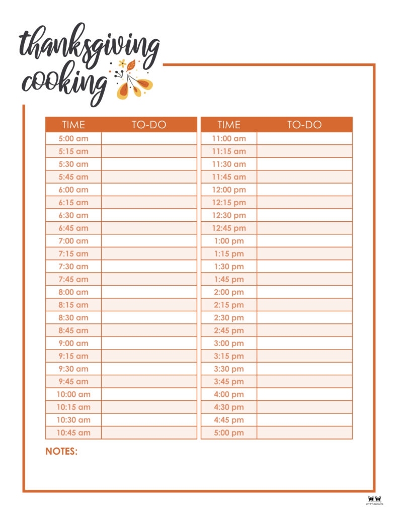 Thanksgiving Cooking Schedules FREE Printables Printabulls