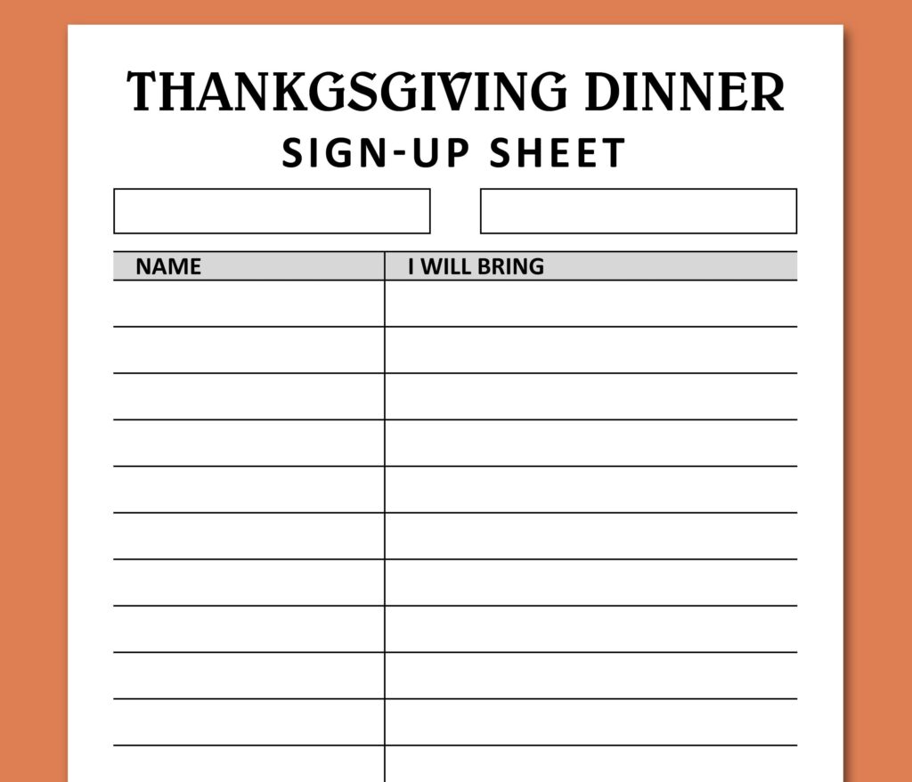 Thanksgiving Dinner Sign Up Sheet Printable Holiday Potluck Etsy de