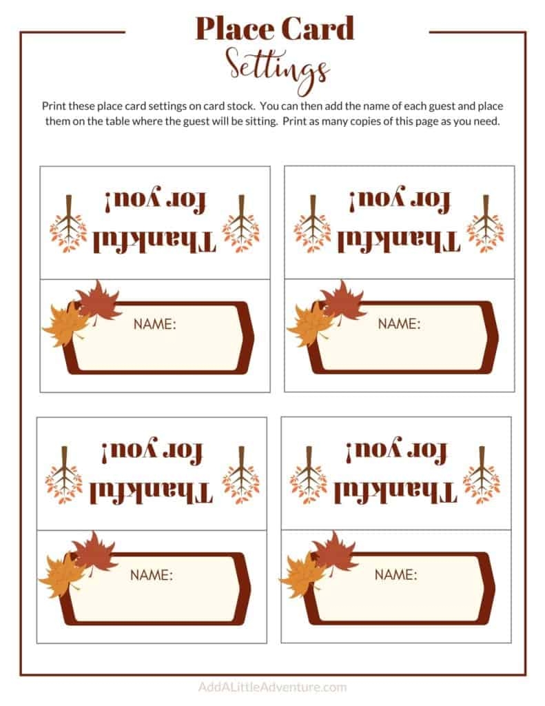 Free Printable Place Cards For Thanksgiving