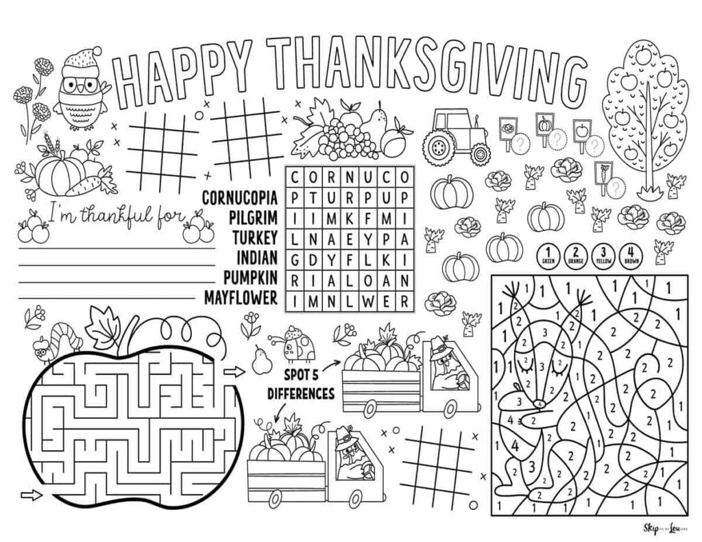 Free Printable Thanksgiving Placemats