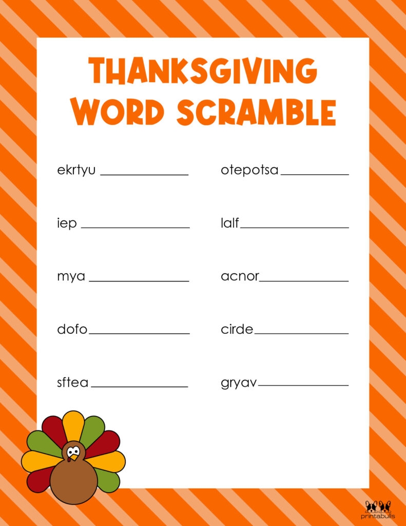 Free Printable Thanksgiving Word Scramble