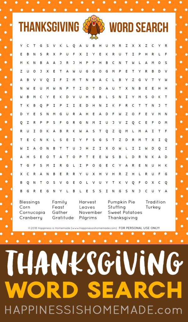 Thanksgiving Word Search Printable Happiness Is Homemade