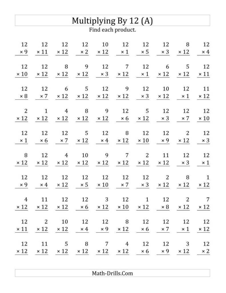 Free Printable Multiplication Worksheets 1 12
