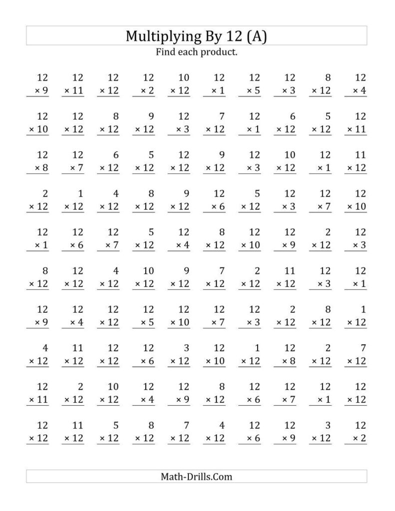 The Multiplying 1 To 12 By 12 A Math Worksheet From The Multiplication Worksheets Page At Math Drills Math Drills Math Worksheets Math Worksheet