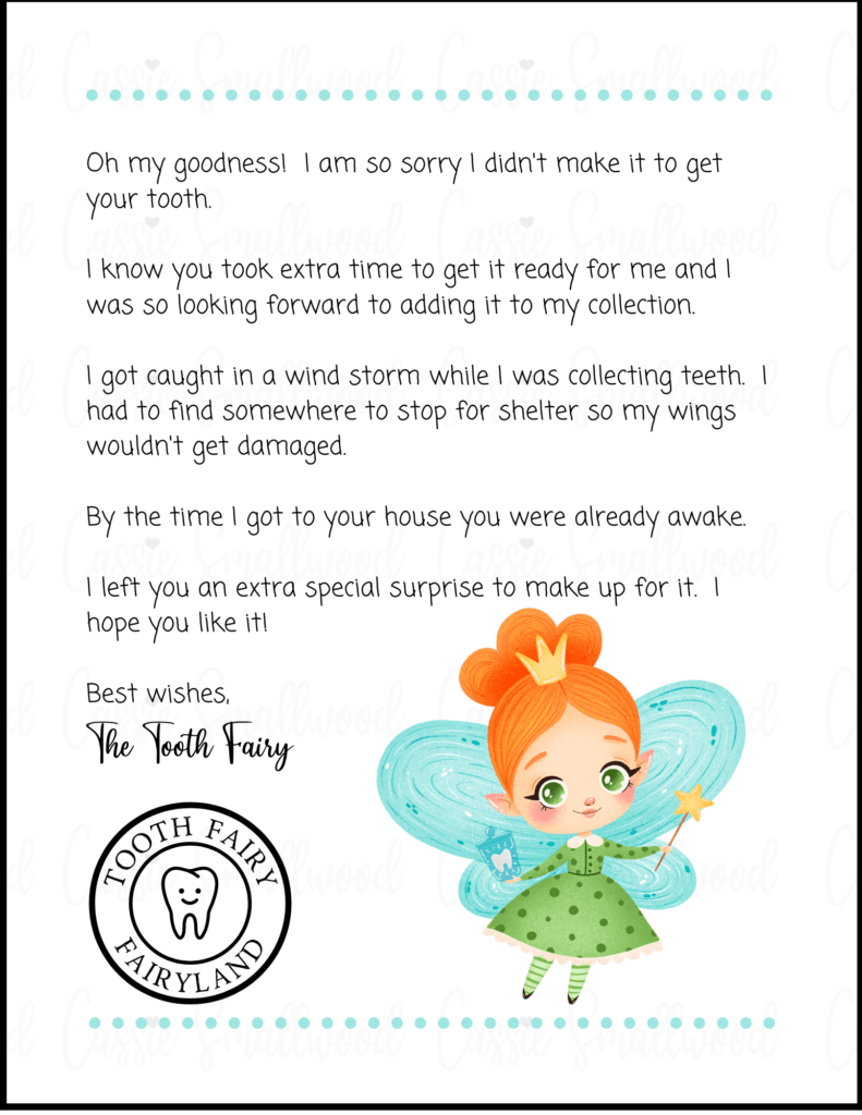 The Tooth Fairy Forgot Cute Tooth Fairy Apology Letter Cassie Smallwood