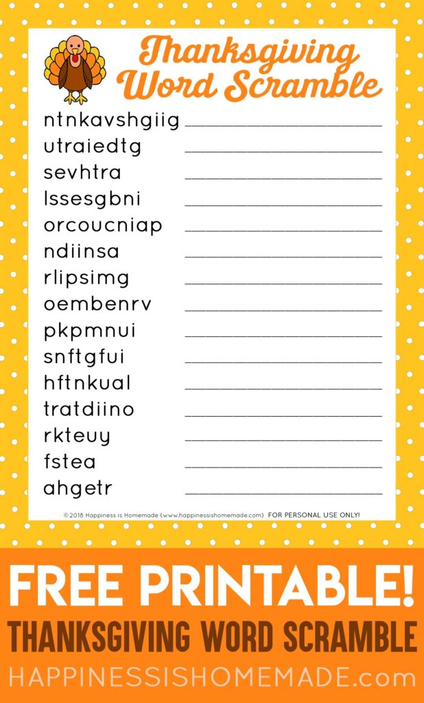 This FREE Printable Thanksgiving Word Scramble Puzzle Is A Ton Of Fun It s The Perfect Thank Thanksgiving Words Thanksgiving Games For Kids Thanksgiving Games