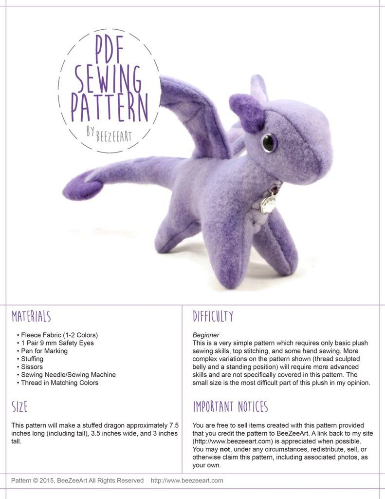 Tiny Dragon Stuffed Animal Sewing Pattern Digital Download Animal Sewing Patterns Sewing Stuffed Animals Plushie Patterns