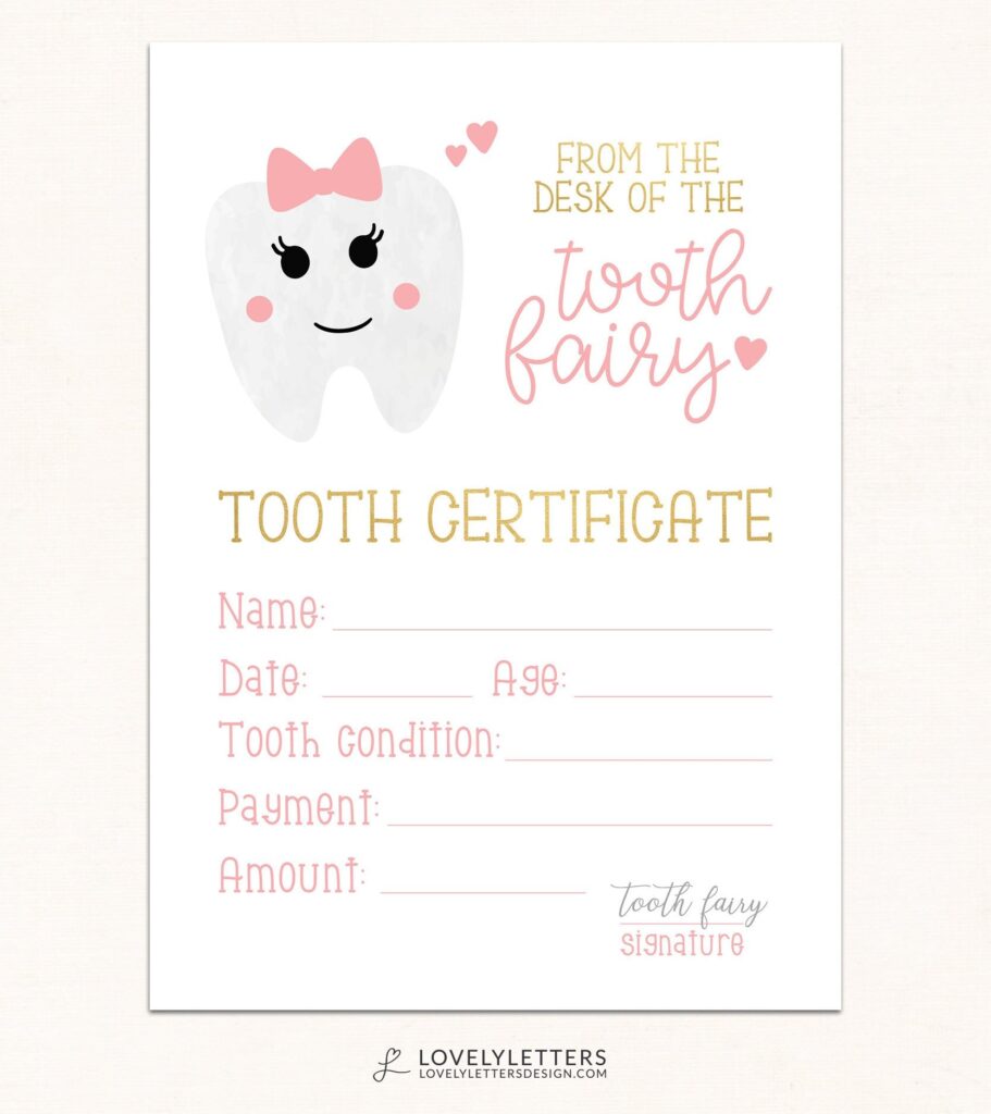 Tooth Fairy Certificate DIGITAL Tooth Fairy Printable Etsy de