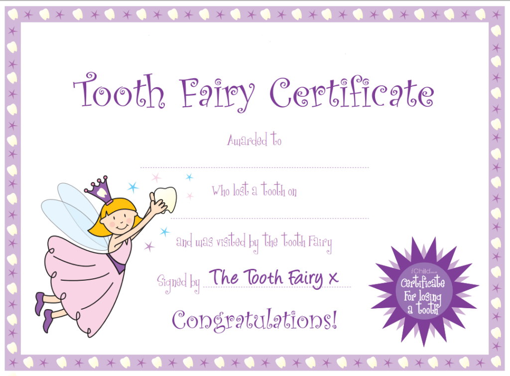 Tooth Fairy Certificate Printable Free