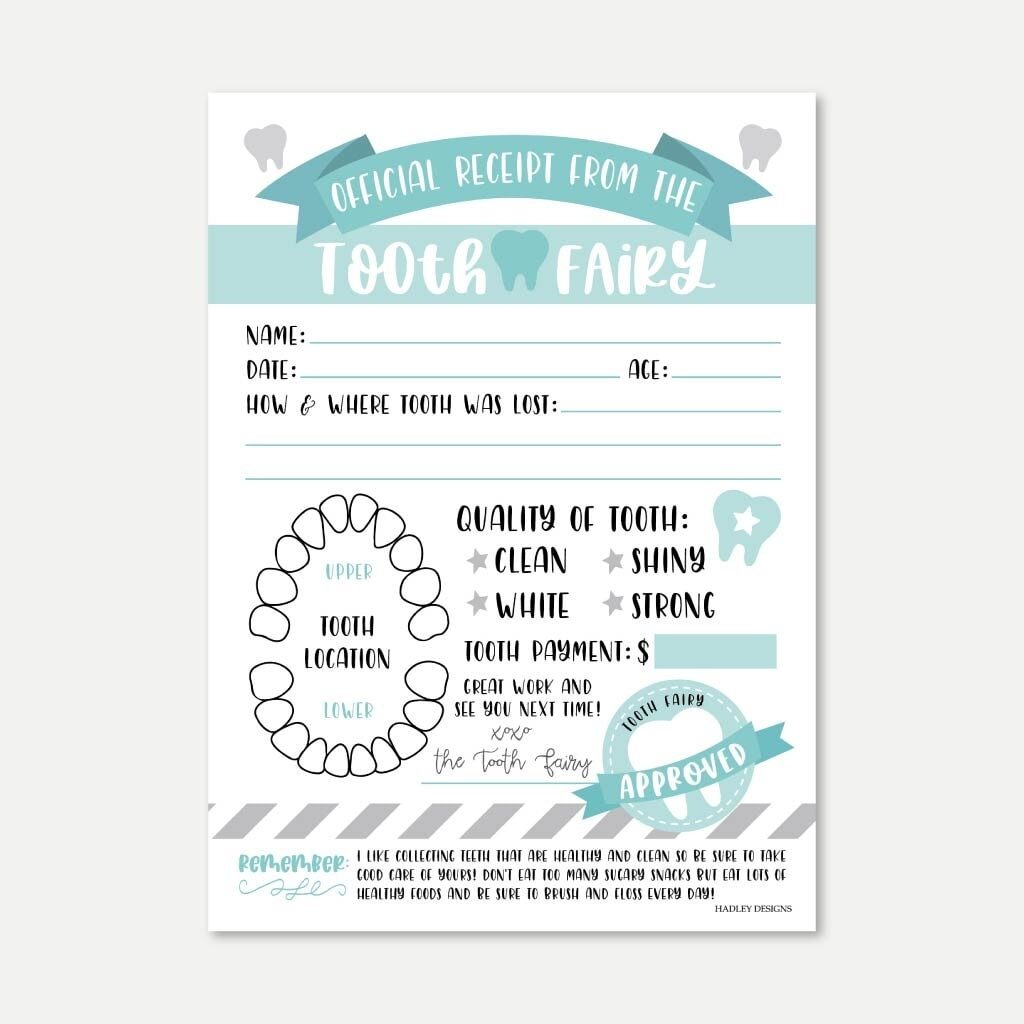 Tooth Fairy Receipt Printable Lost First Tooth Certificate Etsy de