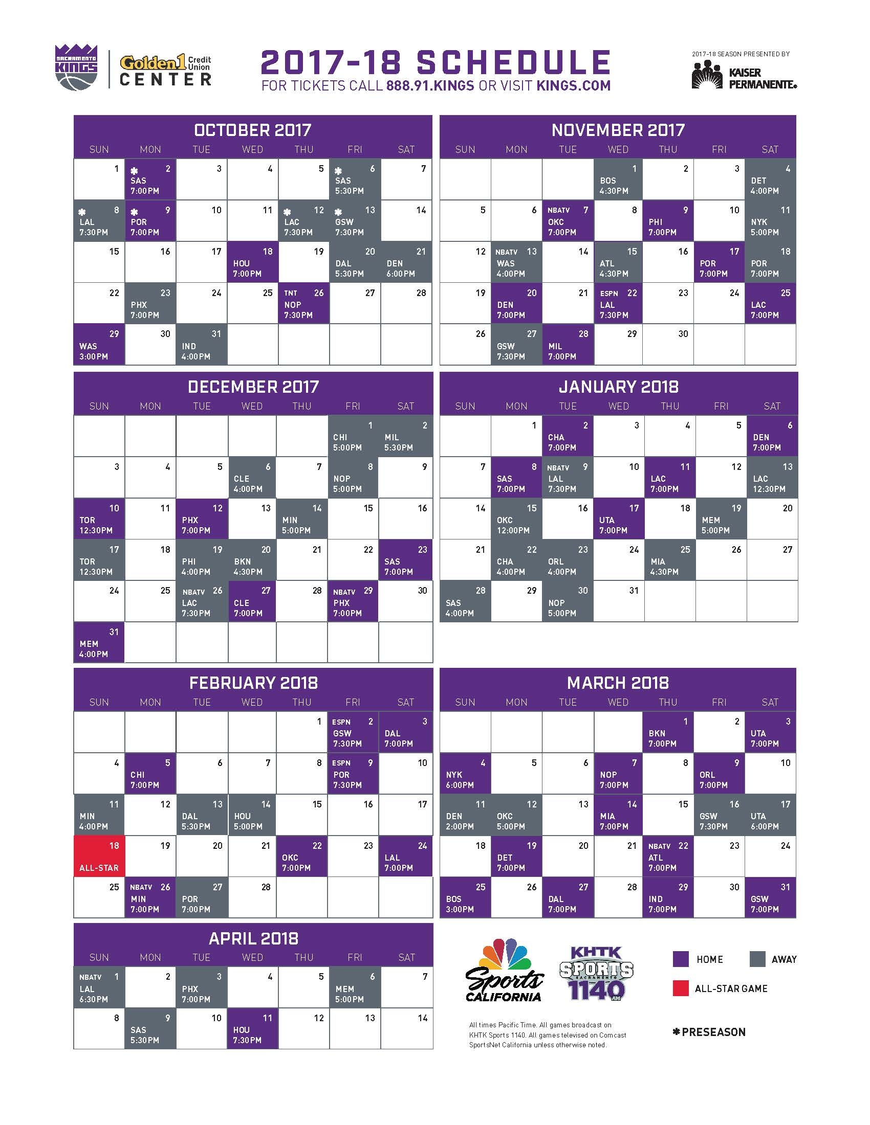 Sacramento Kings Schedule Printable