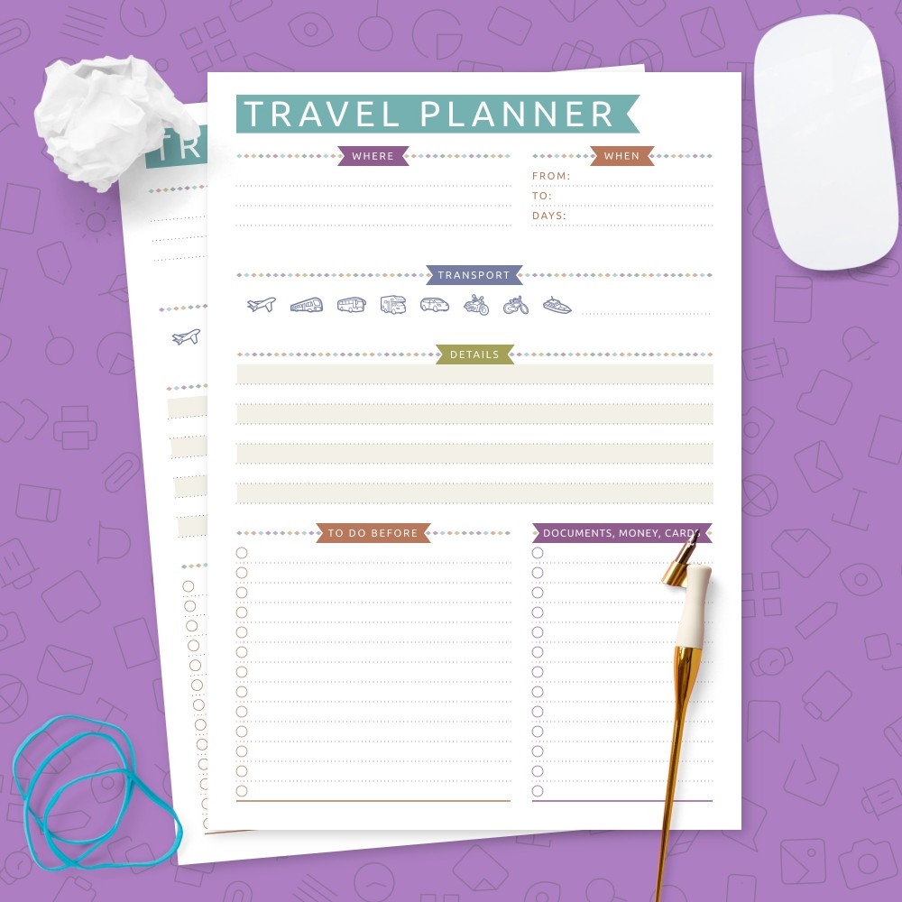 Travel Planner Template Casual Style Template Printable PDF