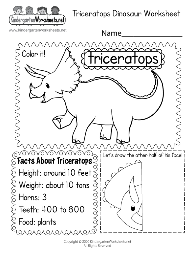 Triceratops Dinosaur Worksheet For Kindergarten Free Printable Digital PDF