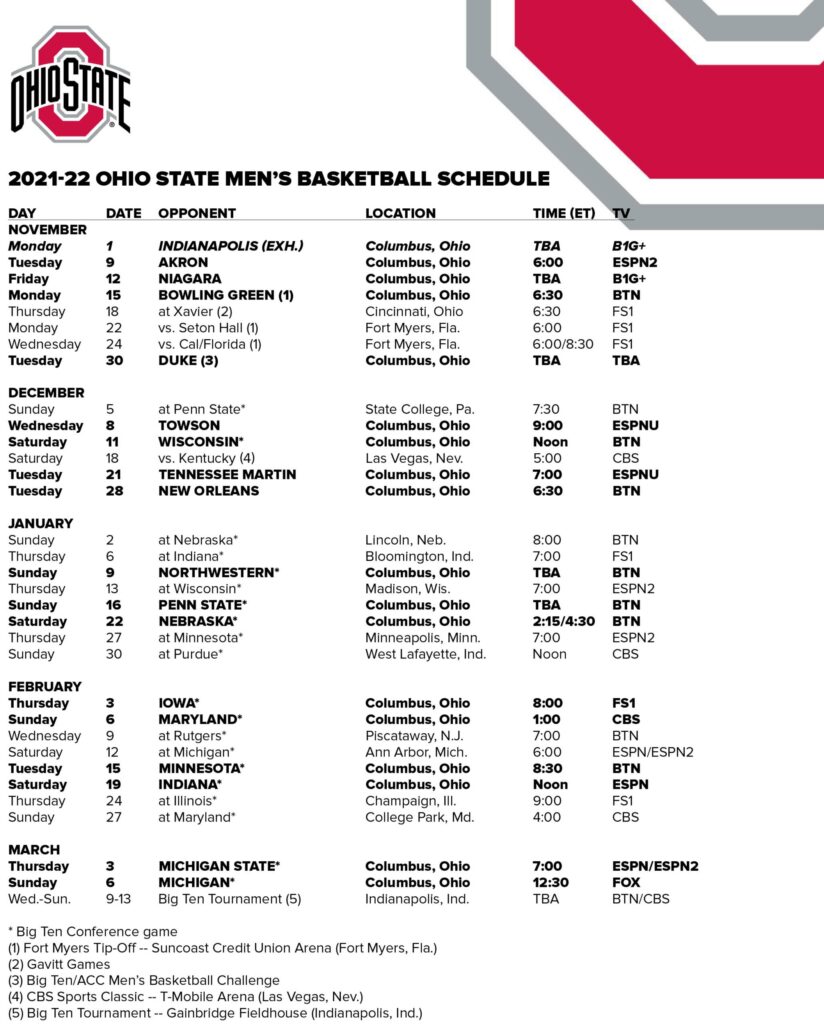 Printable Ohio State Basketball Schedule Free Printable Templates