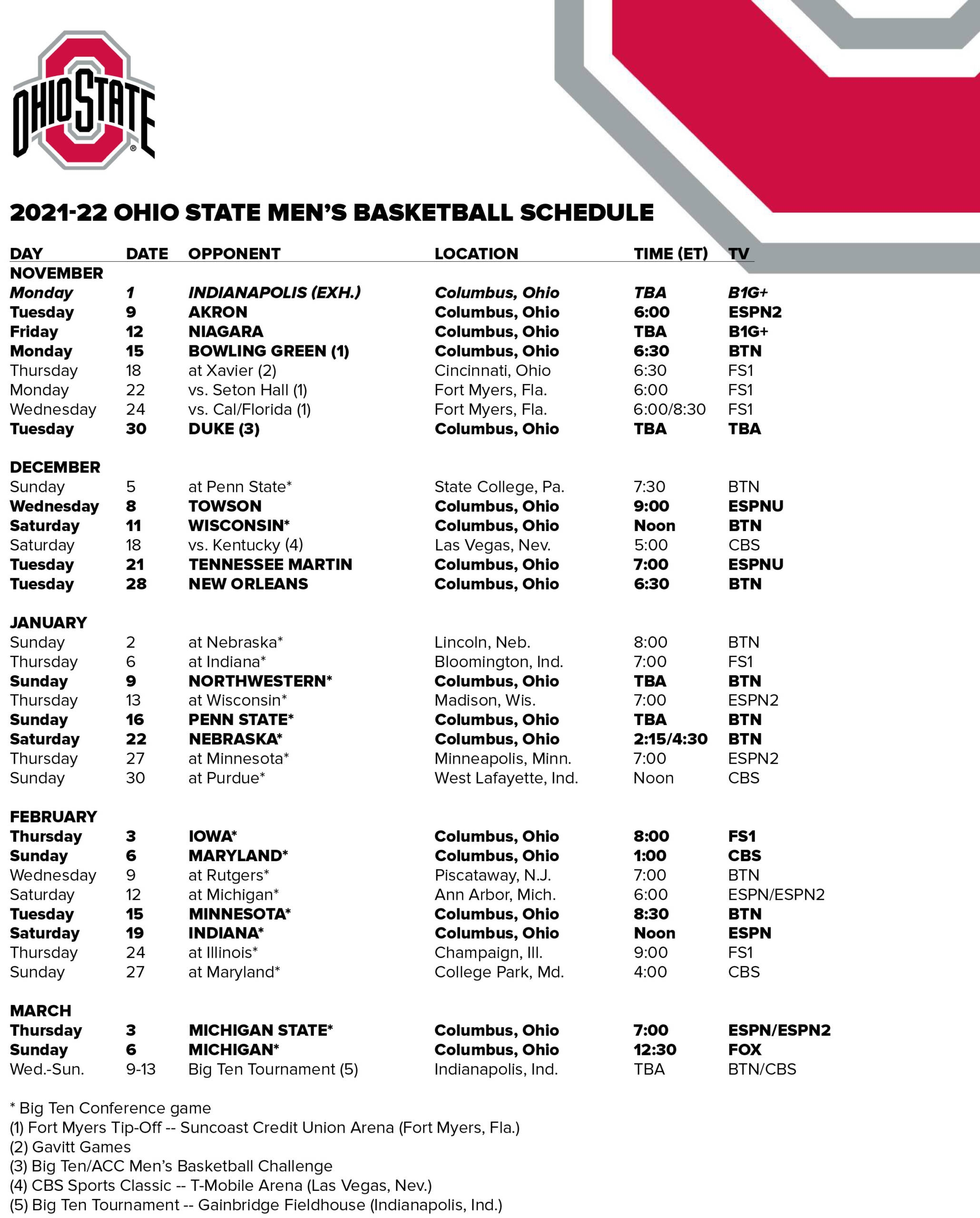 TV Assignments And Tip Times Announce For 2021 22 Season Ohio State Buckeyes
