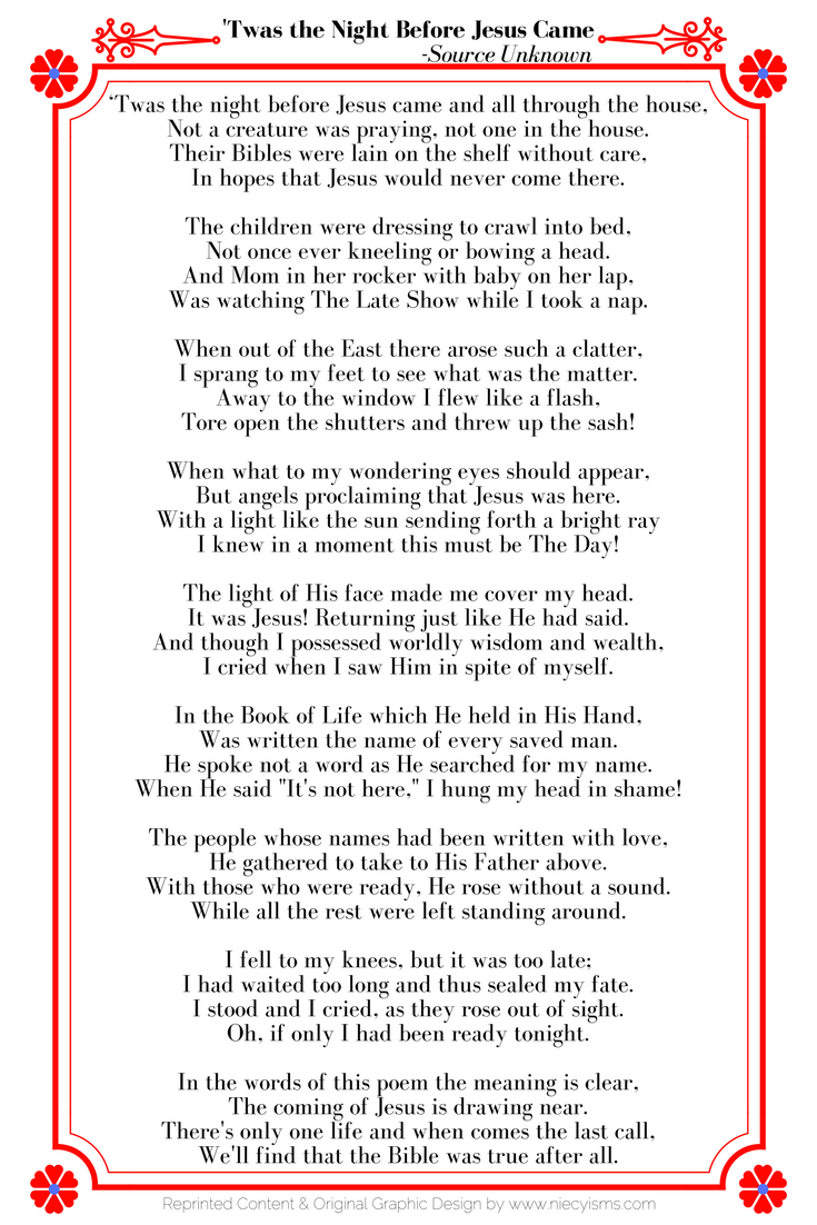 Twas The Night Before Jesus Came Free Printable Free Printable Templates