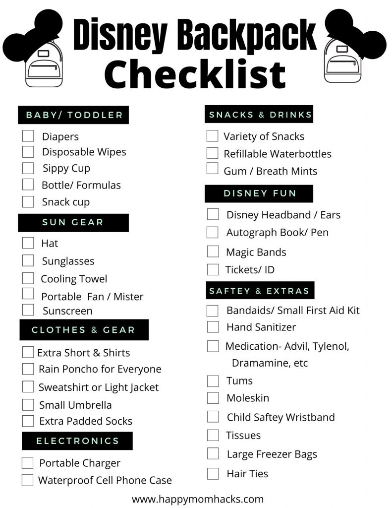 Ultimate Disney Packing List For Park Bags Free Printable Happy Mom Hacks