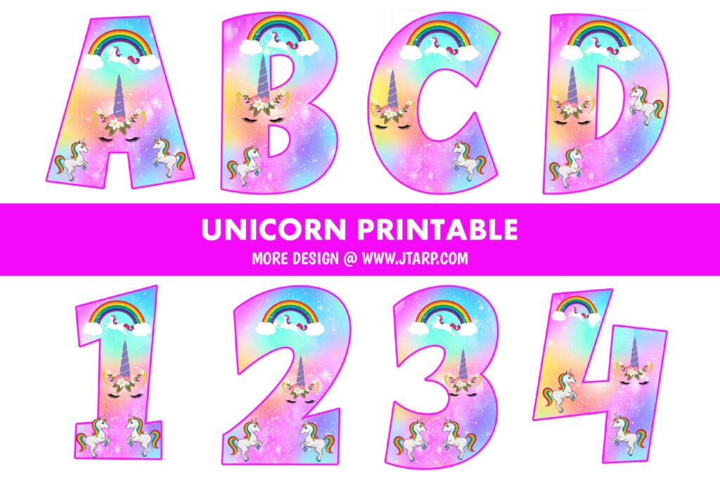 Unicorn Party Printables Free Alphabet Letters And Number JTarp
