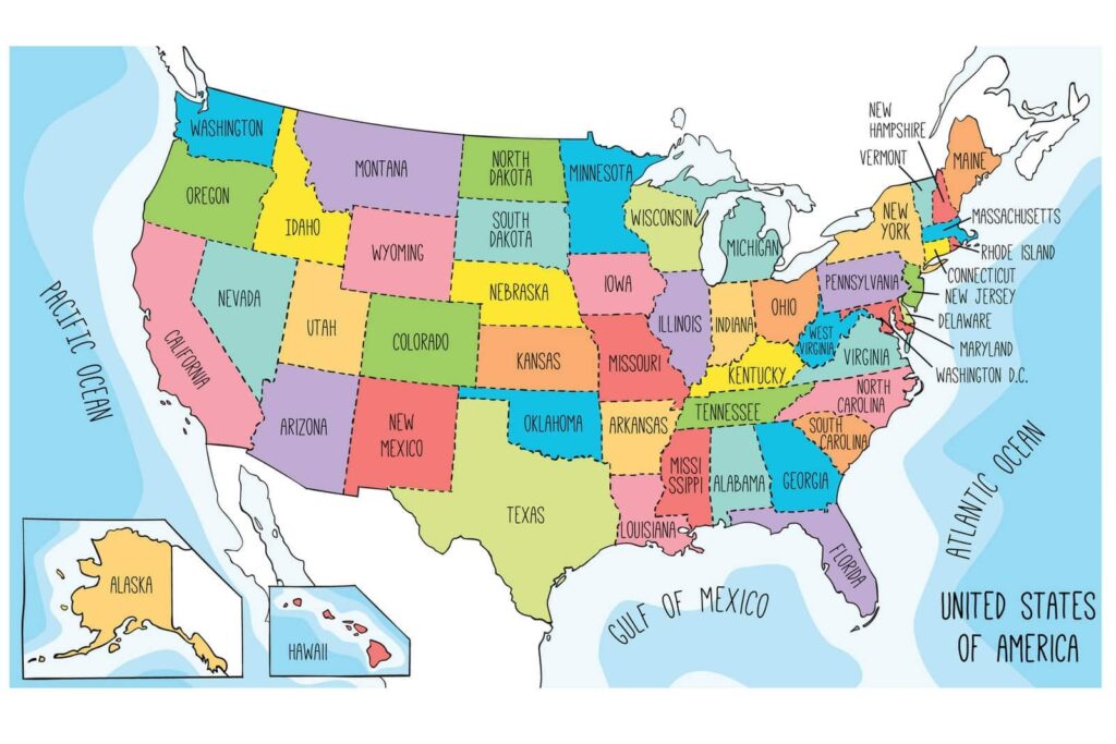 US Maps To Print And Color Includes State Names Print Color Fun 