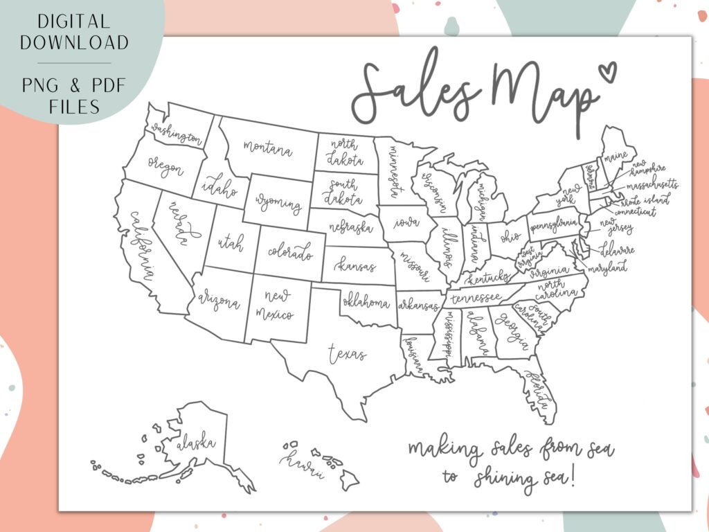 US Sales Map For Small Business Printable Sales Map Map Etsy
