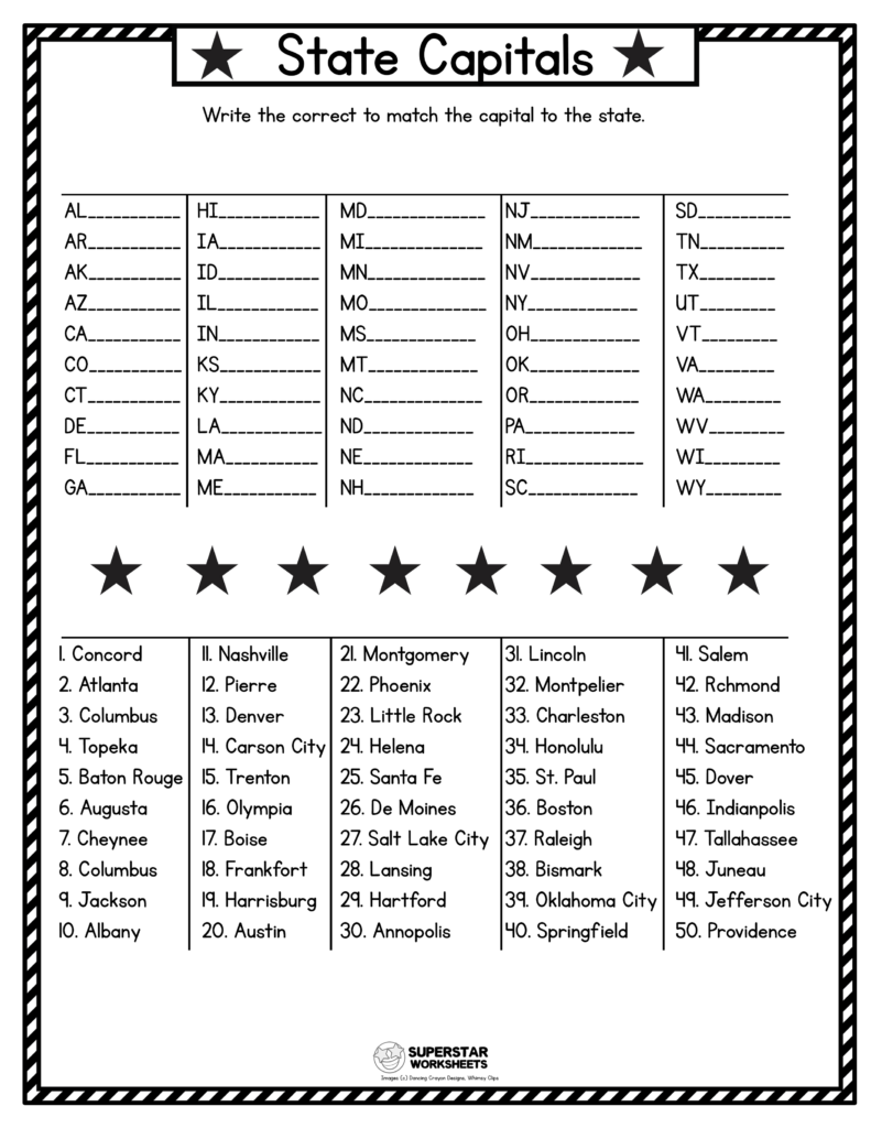 Printable Free States And Capitals Quiz Printable