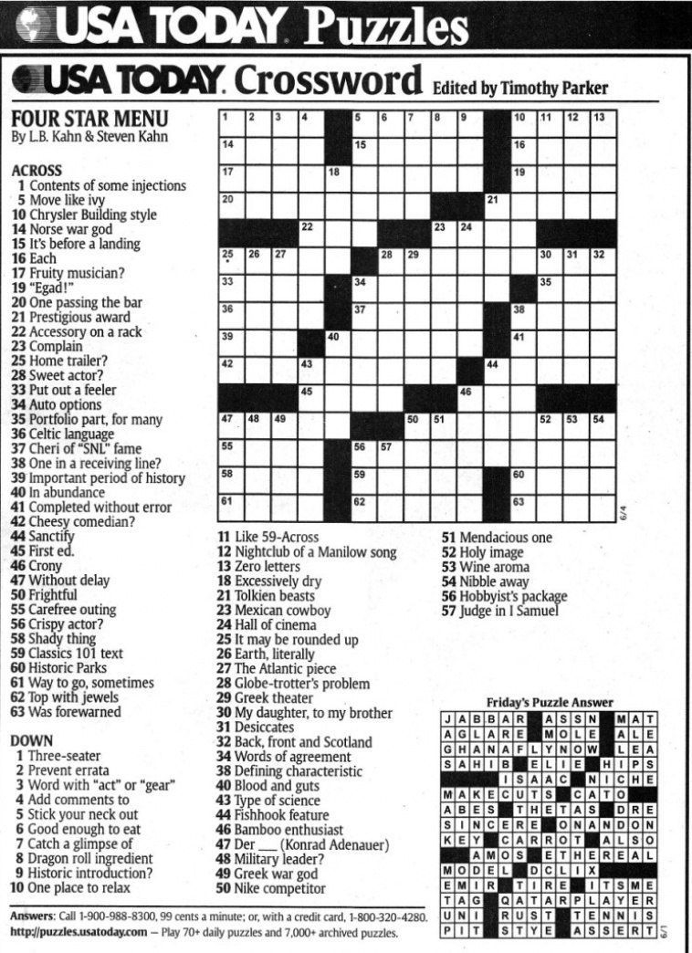 usa today free daily crossword