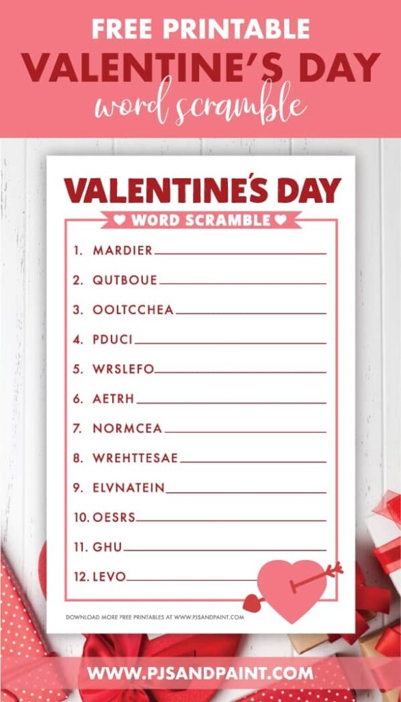 Valentine s Day Word Scramble Free Printable Activity Pjs And Paint